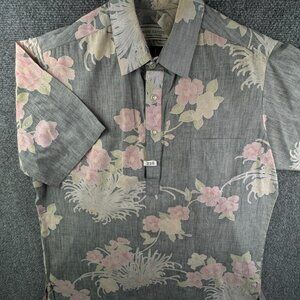 VTG Mark Raysten Malihini Large USA Made Half Button Up Shirt Floral Gray Pink